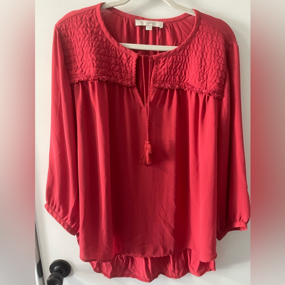 Loft Brick Colored, 3/4 Sleeve, Tie at the Neck Blouse, size XL